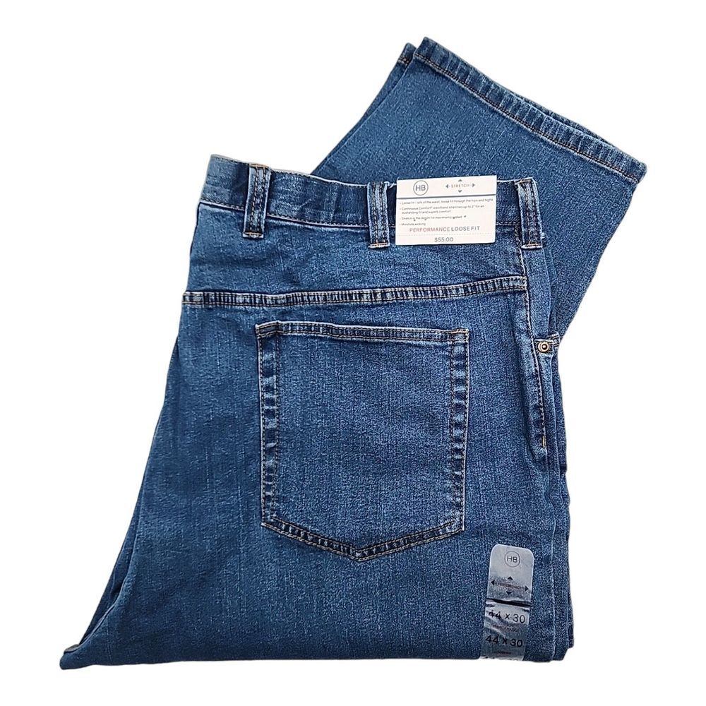 HB‎ Harbor Bay Men's Jeans Blue 44x30 Performance Loose Fit Stretch Denim New